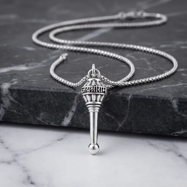 Silver_Plated_Hanuman_Gada_Pendant_Chain_Necklace_"Jai_Shree_Ram"