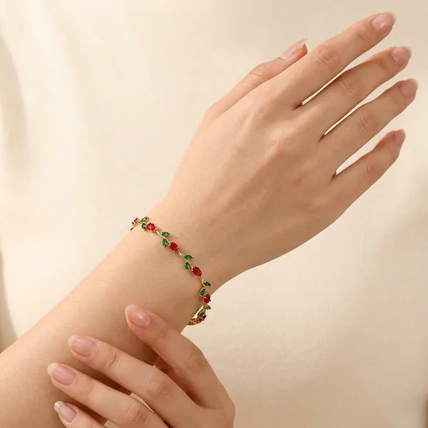 Golden_Anti-Tarnish_Steel_Red_Green_Crystal_Vine_Bracelet_For_Women