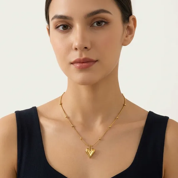 Golden_Anti-Tarnish_Steel_Heart_Pendant_Beaded_Chain_Necklace_For_Women