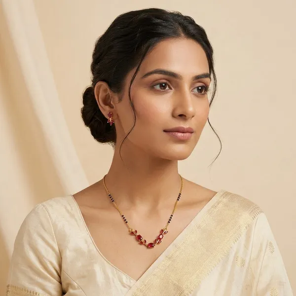 Gold_Steel_Ruby_Red_Stone_Tulsi_Mangalsutra_Necklace_For_Women