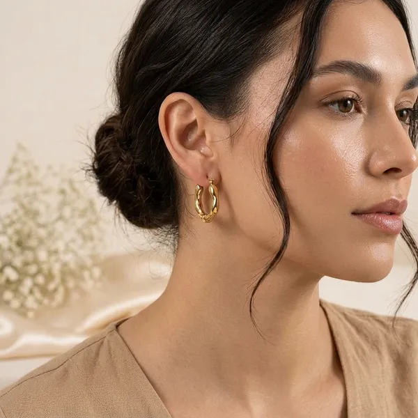 Golden_Anti-Tarnish_Steel_Hammered_Irregular_Hoop_Earrings_For_Women