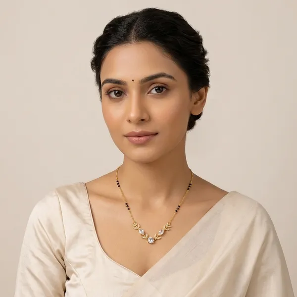 Gold_Steel_Leaf_Cz_Stone_Black_Bead_Mangalsutra_Necklace_For_Women