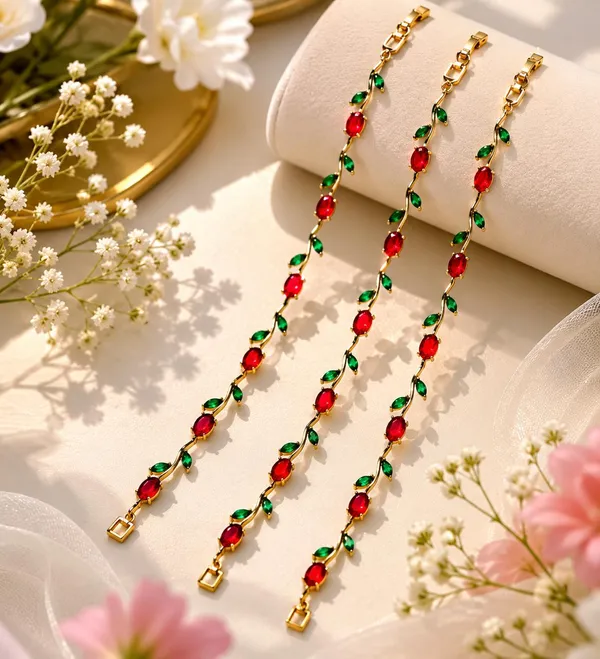 Golden_Anti-Tarnish_Steel_Red_Green_Crystal_Vine_Bracelet_For_Women