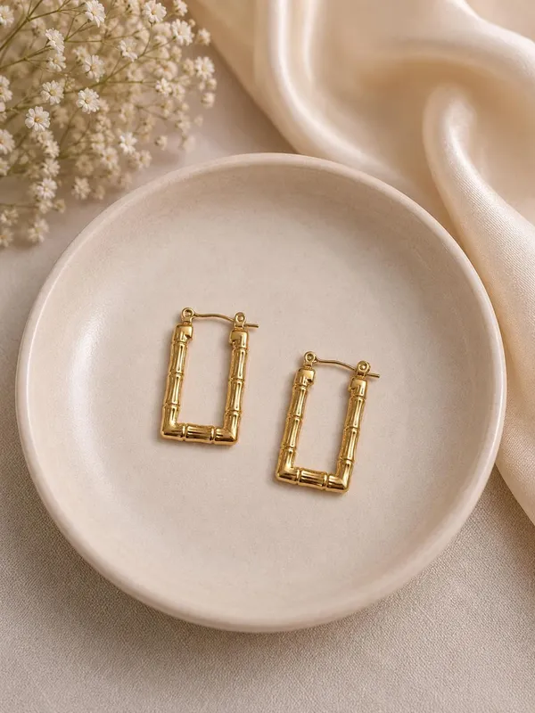 Golden_Anti-Tarnish_Steel_Bamboo_Textured_Rectangular_Hoop_Earrings_For_Women