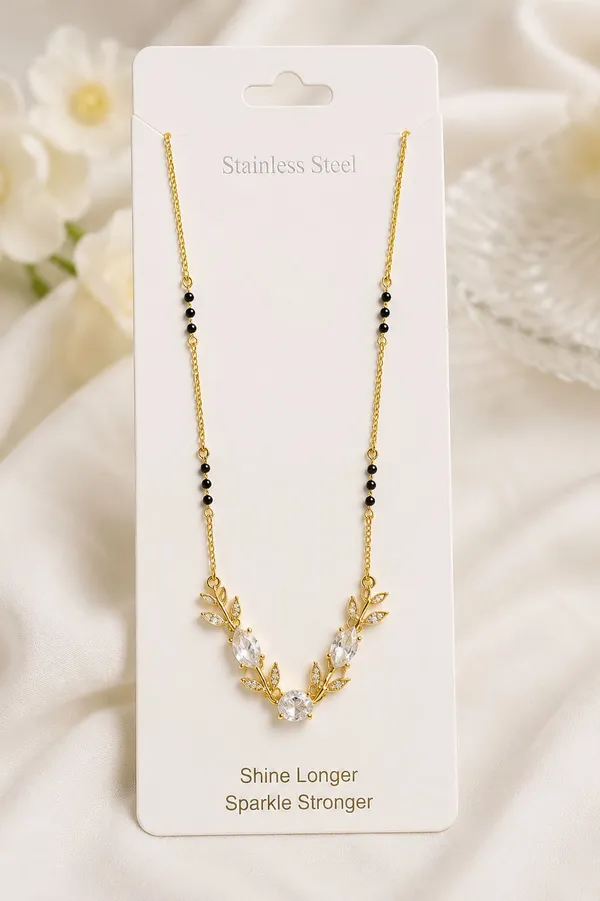 Gold_Steel_Leaf_Cz_Stone_Black_Bead_Mangalsutra_Necklace_For_Women