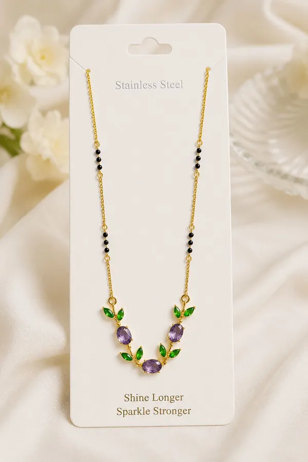 Gold_Steel_Vine_Pendant_Purple_Green_Stone_Mangalsutra_For_Women