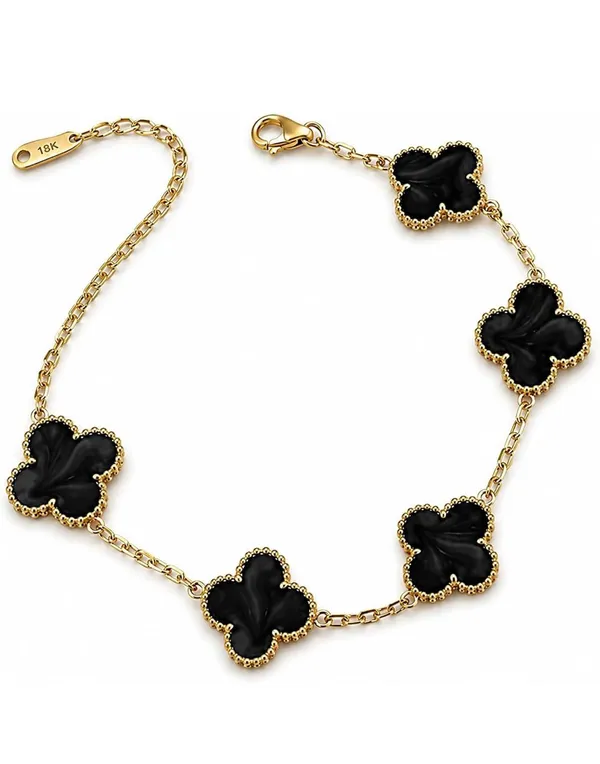 Black_And_Gold-Toned_Anti-Tarnish_Steel_Clover_Charm_Bracelet_For_Women
