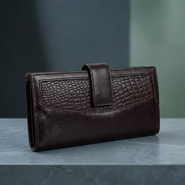 Black_Leather_Croco_Wristlet_For_Women