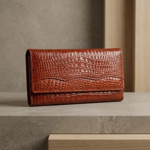Tan_Leather_Croco_Wristlet_For_Women