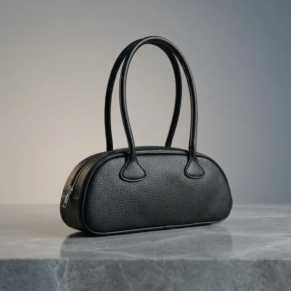 Black_Leather_Pebble_Texture_Shoulder_Bag_For_Women