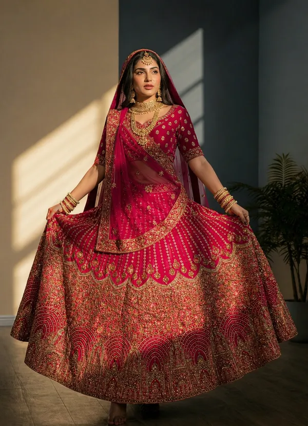 Rani_Pink_Embroidered_Lehenga_Set