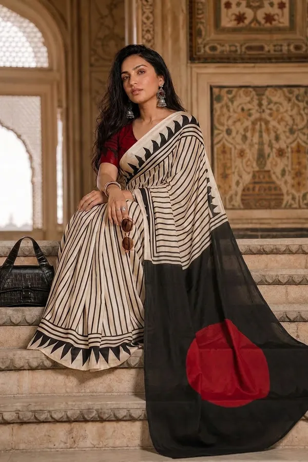 Ivory_Noir_Satin_Saree