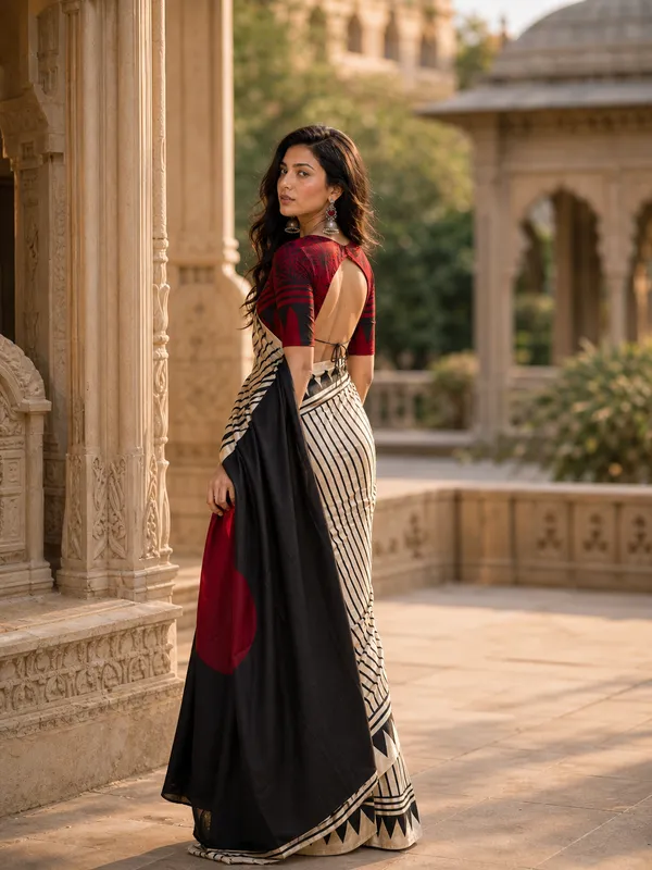 Ivory_Noir_Satin_Saree