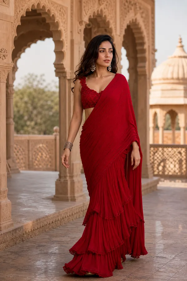 Scarlet_Ruffle_Saree