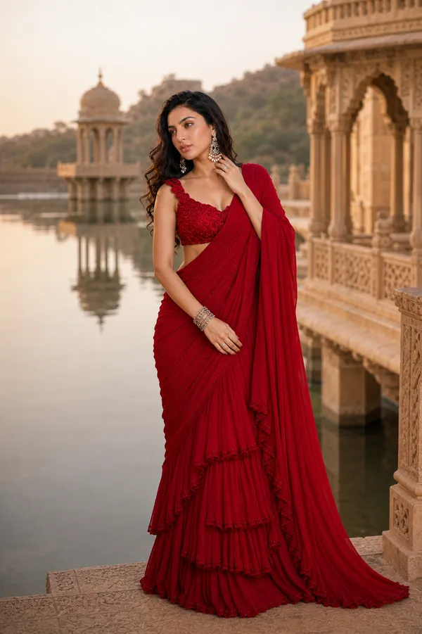 Scarlet_Ruffle_Saree