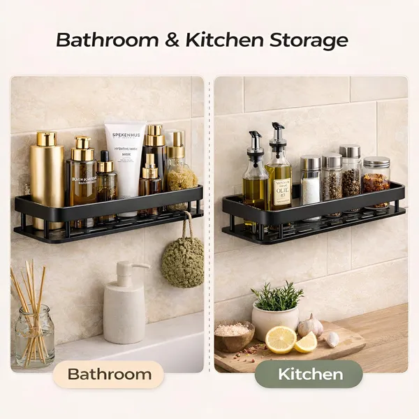 Black_Aluminum_Wall_Mounted_Bathroom_Storage_Shelf_Set