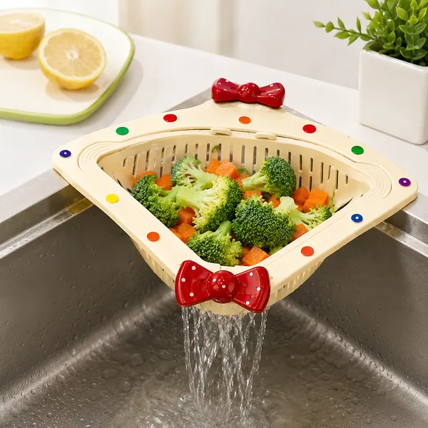 Koshva_Triangle_Corner_Sink_Strainer_Basket_|_Kitchen_Sink_Drain_Basket_for_Fruits_&_Vegetables_|_Food_Grade_PP_Drain_Rack_|_Space_Saving_Corner_Colander_|_Multipurpose_Kitchen_Strainer_(Cream)