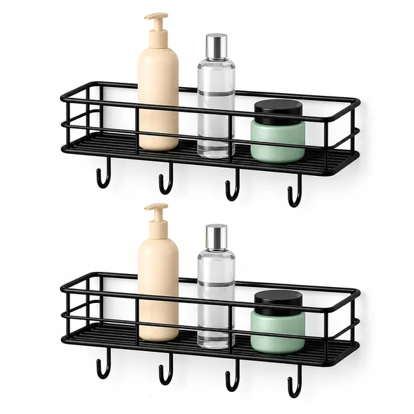 Pack_of_2_Self-Adhesive_Multipurpose_Bathroom_Rack,_Bathroom_Shelf_Organizer,_Wall_Mounted_Shelf,Bathroom_Accessories_Set_for_Home,Bathroom_Shelves_(Black)