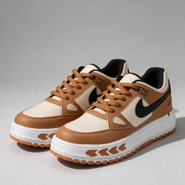 Brown_And_Cream_Lace-Up_Sneakers_For_Unisex