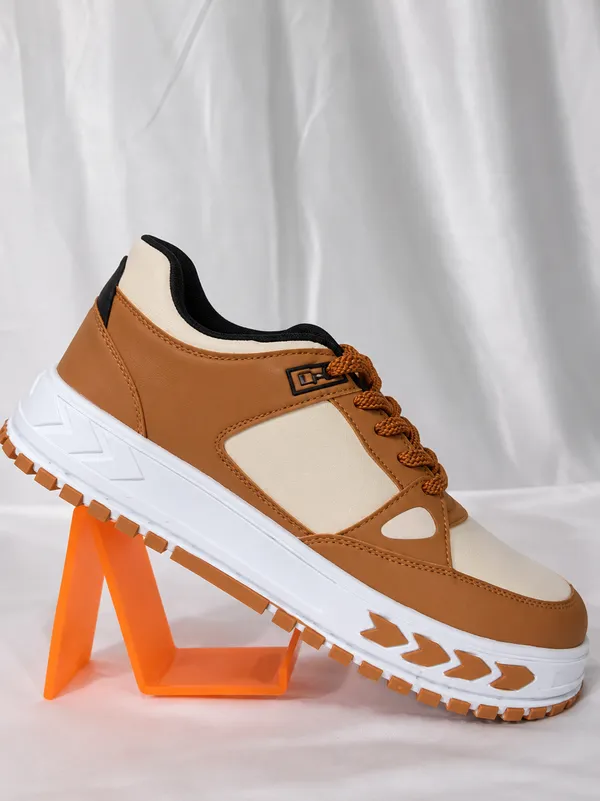 Brown_And_Cream_Lace-Up_Sneakers_For_Unisex