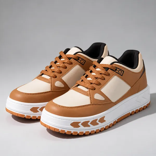 Brown_And_Cream_Lace-Up_Sneakers_For_Unisex