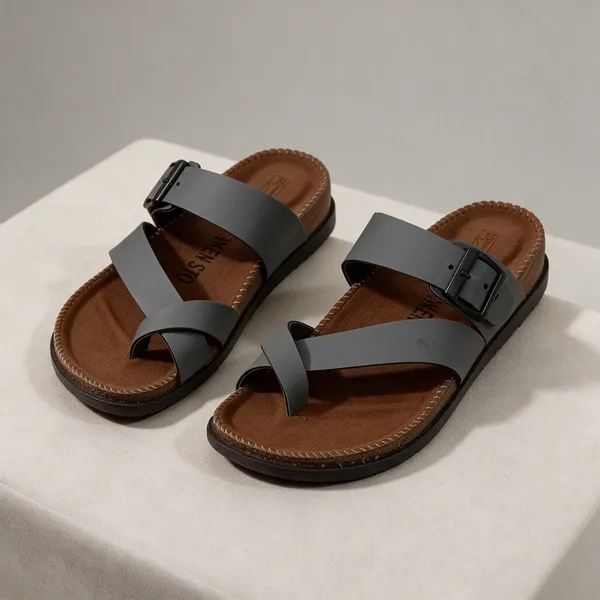 Grey_Casual_Buckle_Sandals_For_Men