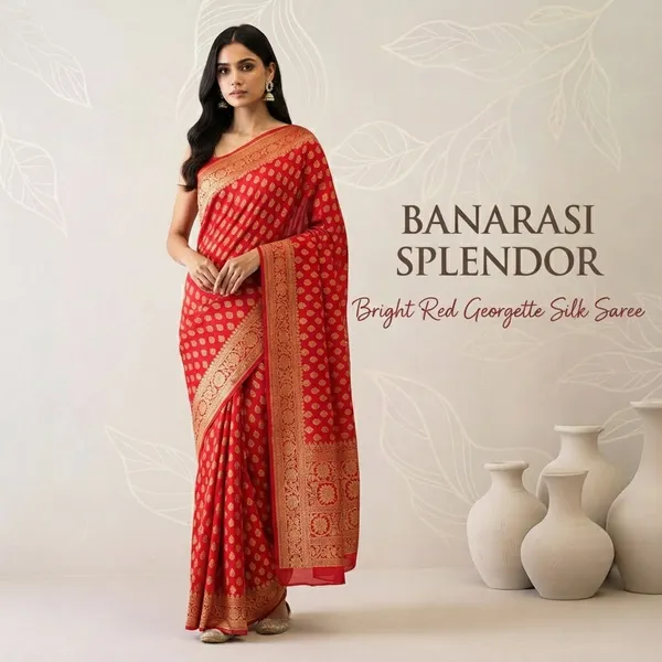 Bright_Red_Georgette_Silk_Banarasi_Saree