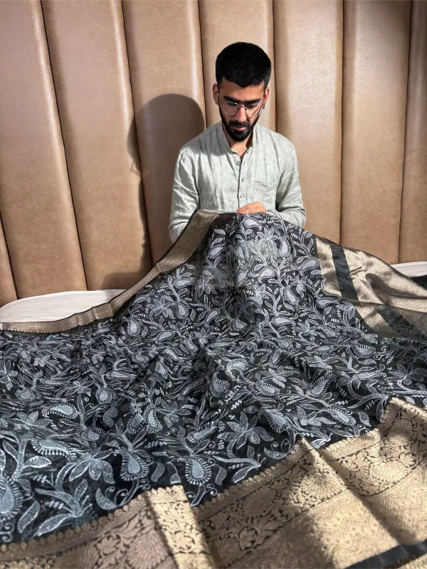Black_Organza_Silk_Chikankari_Work_Banarasi_Saree