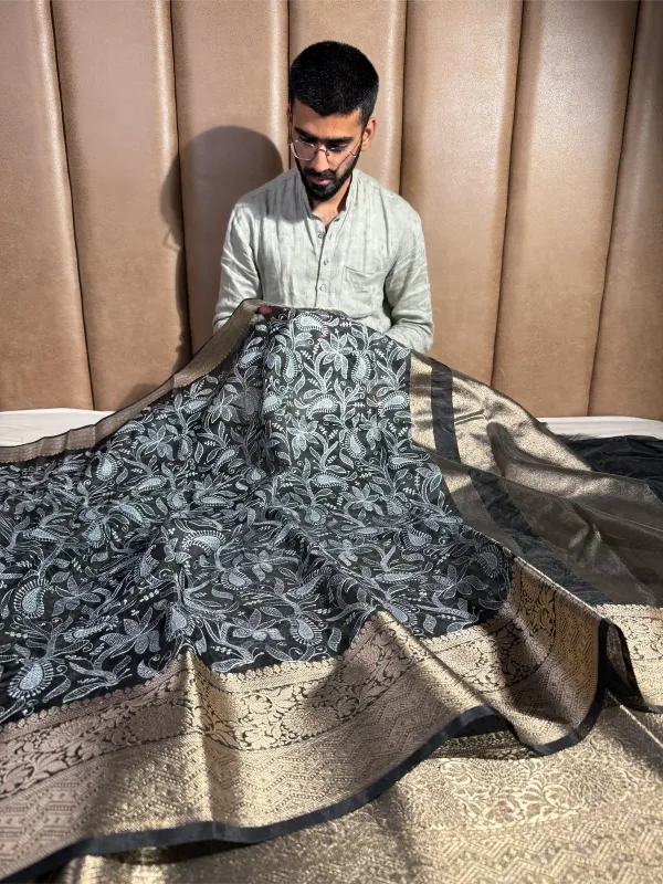 Black_Organza_Silk_Chikankari_Work_Banarasi_Saree