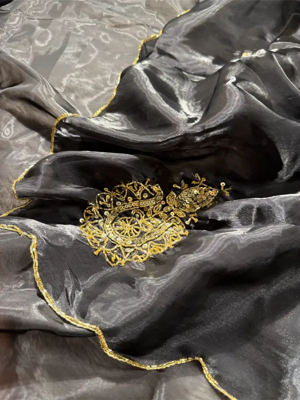 Black_Shade_Shimmery_Tissue_Silk_Designer_Saree