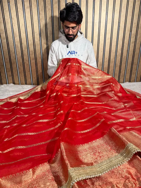 Bridal_Red_Kora_Organza_Silk_Heavy_Lace_Work_Banarasi_Saree