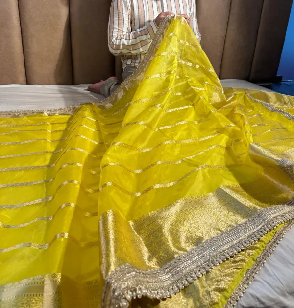 Bright_Yellow_Kora_Organza_Silk_Designer_Lace_Work_Banarasi_Saree
