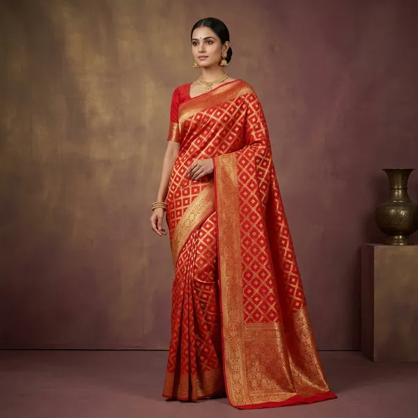 Bridal_Red_Chiniya_Silk_Lace_Attached_Banarasi_Saree