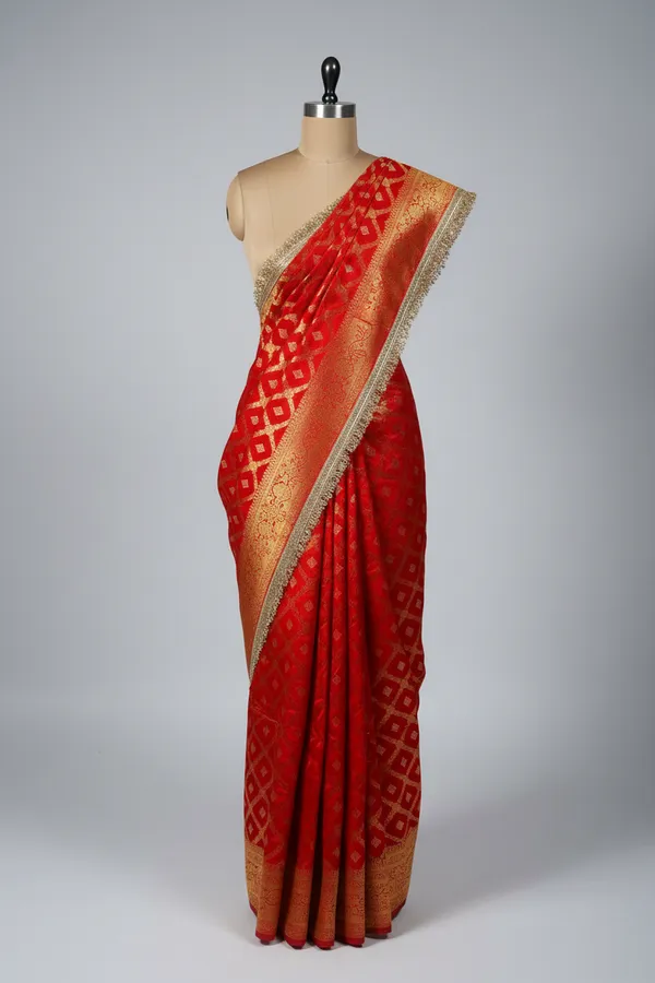 Bridal_Red_Chiniya_Silk_Lace_Attached_Banarasi_Saree
