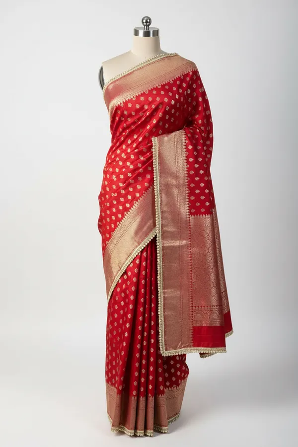 Bridal_Red_Chinia_Silk_Moti_Lace_Work_Banarasi_Saree