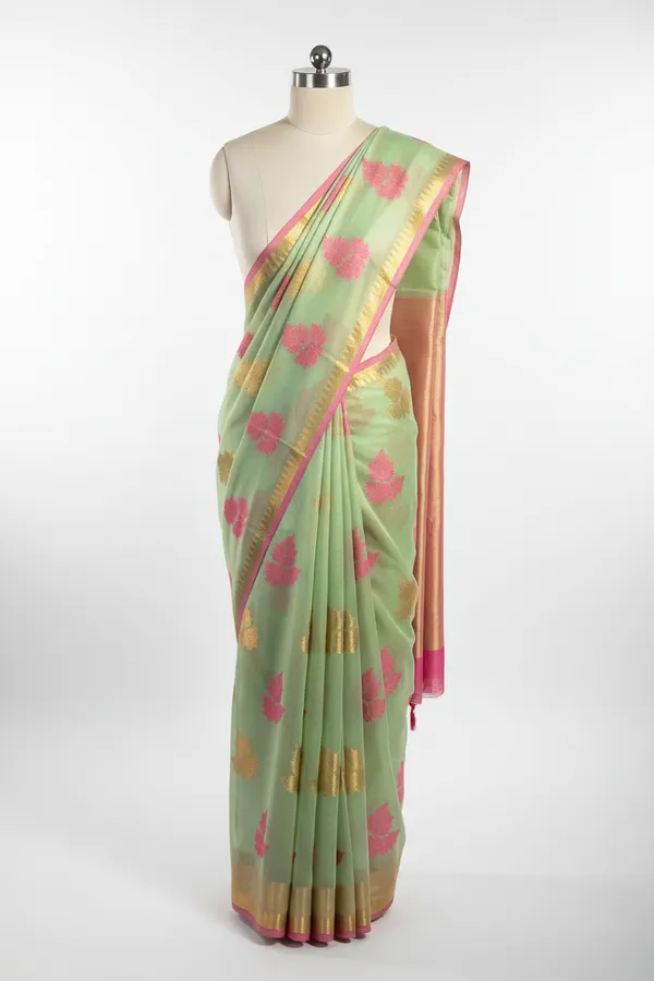 Pastel_Green_Cotton_Silk_Leaf_Buta_Banarasi_Saree