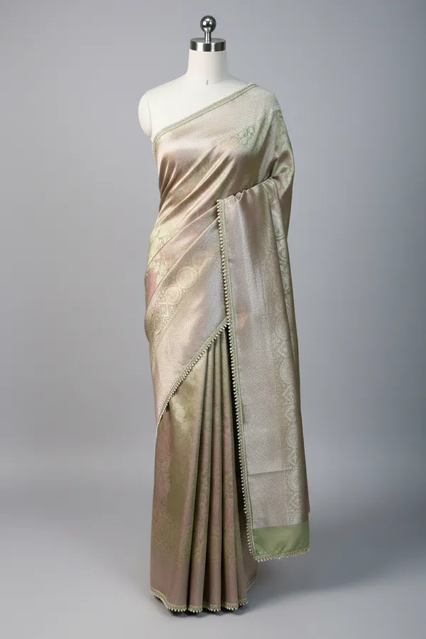 Neon_Green_Dual_Shaded_Glass_Tissue_Silk_Moti_Lace_Designer_Banarasi_Saree