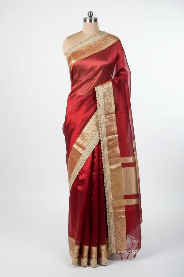 Subtle_Carmine_Red_Tissue_Silk_Moti_Lace_Designer_Banarasi_Saree