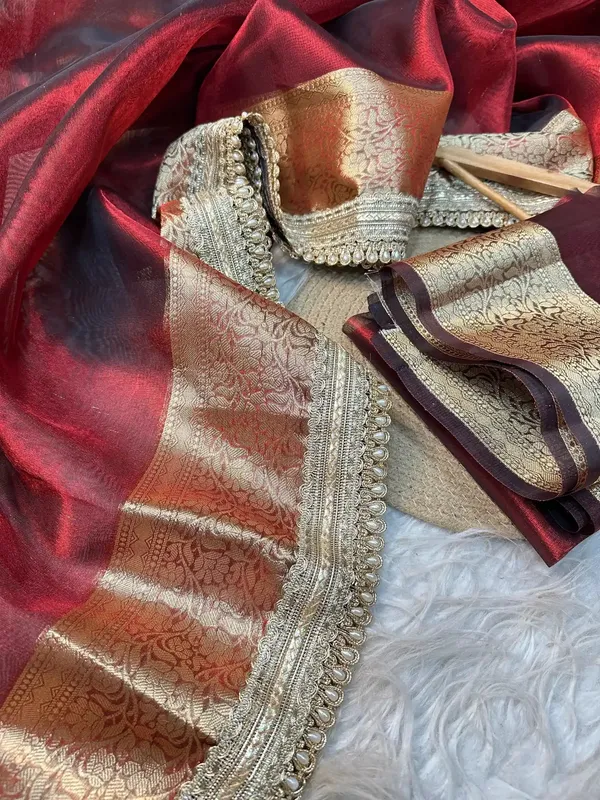 Subtle_Carmine_Red_Tissue_Silk_Moti_Lace_Designer_Banarasi_Saree
