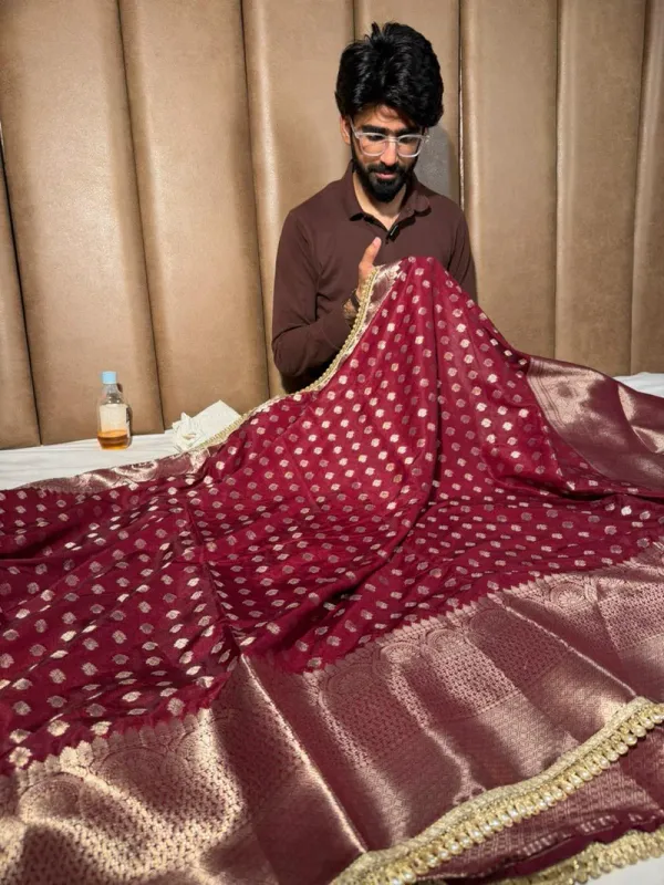 Dark_Maroon_Chinia_Silk_Lace_Work_Banarasi_Saree