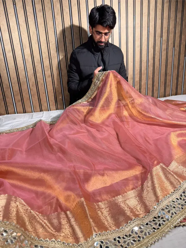Dhoop_Chaon_Peach_Tissue_Silk_Mirror_Work_Banarasi_Saree
