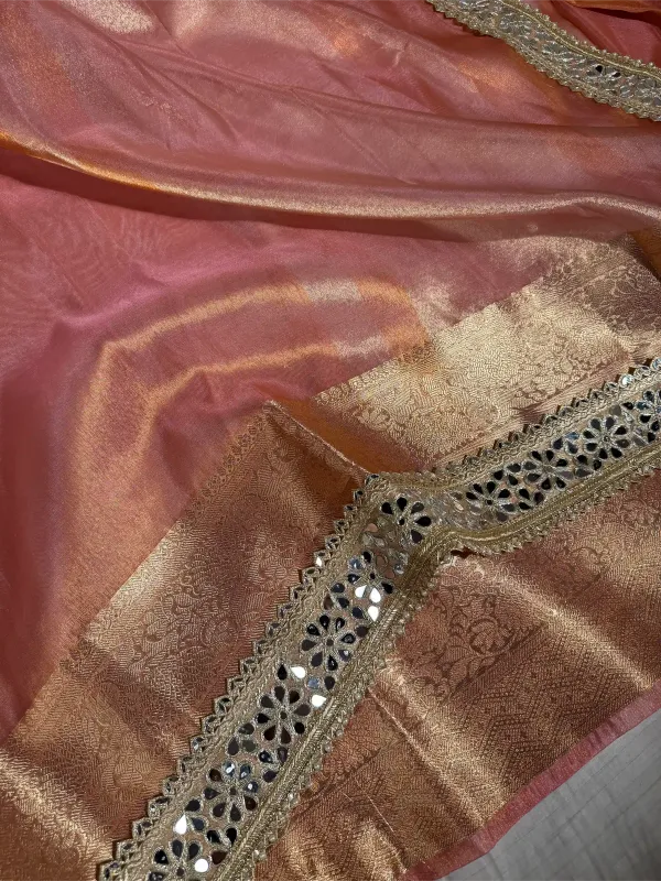 Dhoop_Chaon_Peach_Tissue_Silk_Mirror_Work_Banarasi_Saree