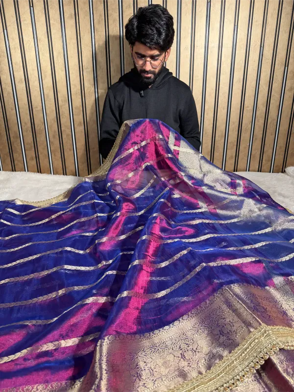 Dual_Shaded_Baigani_Soft_Tissue_Silk_Lace_Work_Banarasi_Saree