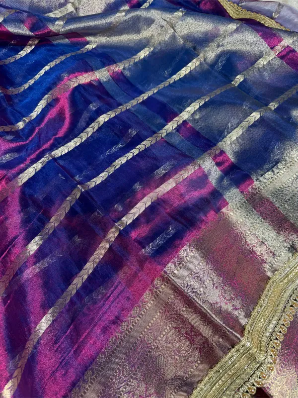 Dual_Shaded_Baigani_Soft_Tissue_Silk_Lace_Work_Banarasi_Saree