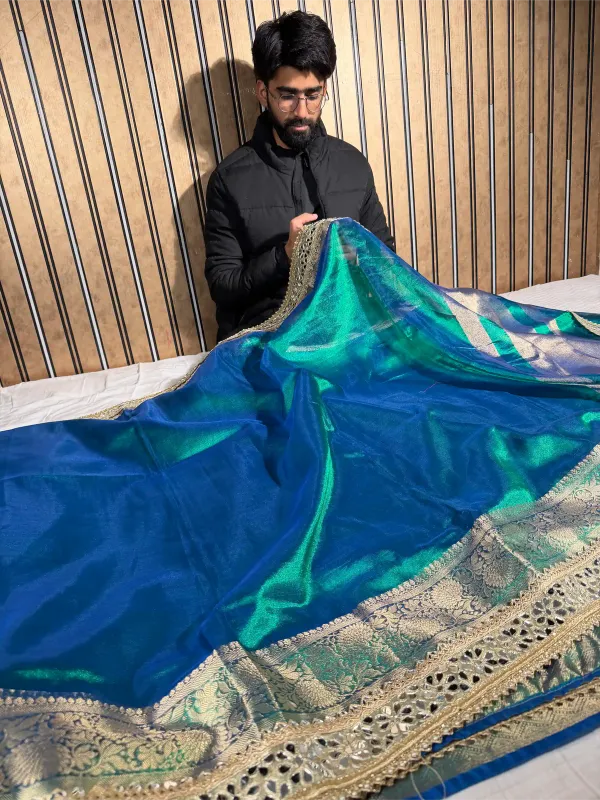 Eccentric_Peacock_Tissue_Silk_Mirror_Work_Banarasi_Saree