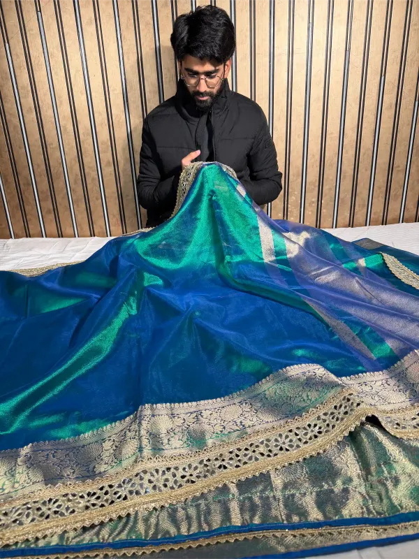 Eccentric_Peacock_Tissue_Silk_Mirror_Work_Banarasi_Saree