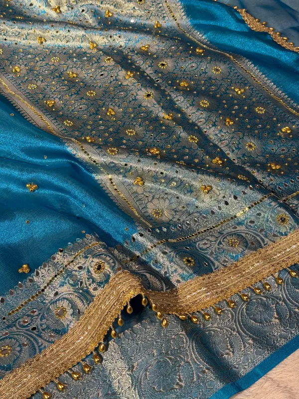Firozi_Blue_Kora_Tissue_Viral_Ghungroo_Saree
