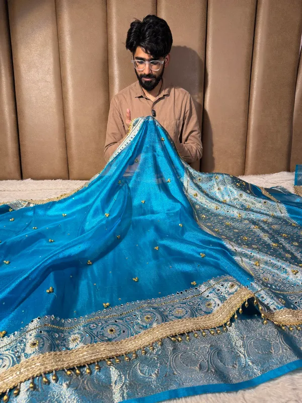 Firozi_Blue_Kora_Tissue_Viral_Ghungroo_Saree