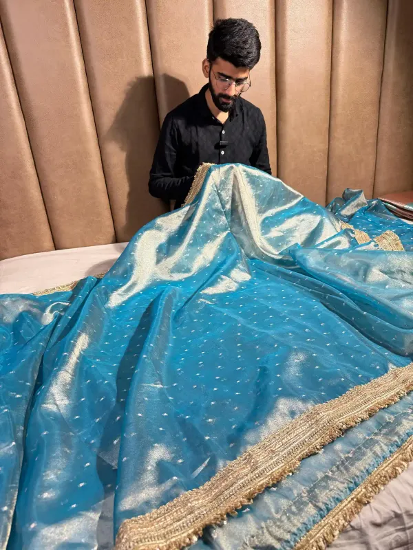 Firozi_Blue_Soft_Tissue_Silk_Lace_Attached_Banarasi_Saree