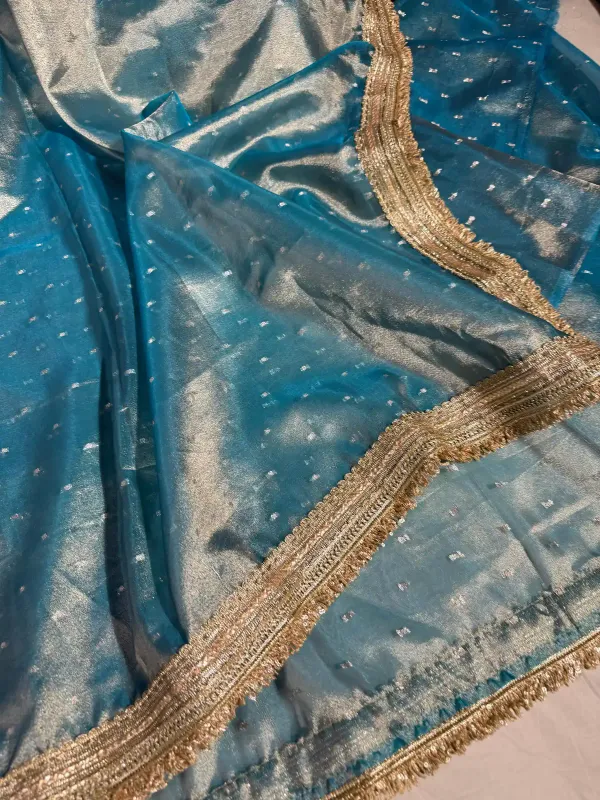 Firozi_Blue_Soft_Tissue_Silk_Lace_Attached_Banarasi_Saree